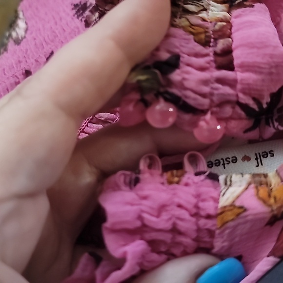 Self Esteem sheer Pink floral Ruffled Long Sleeve Blouse top M smocked lace - Picture 6 of 6